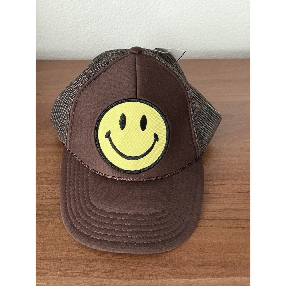 Aviator Nation Brown Trucker Hat with Yellow Smiley Face - Picture 2 of 6